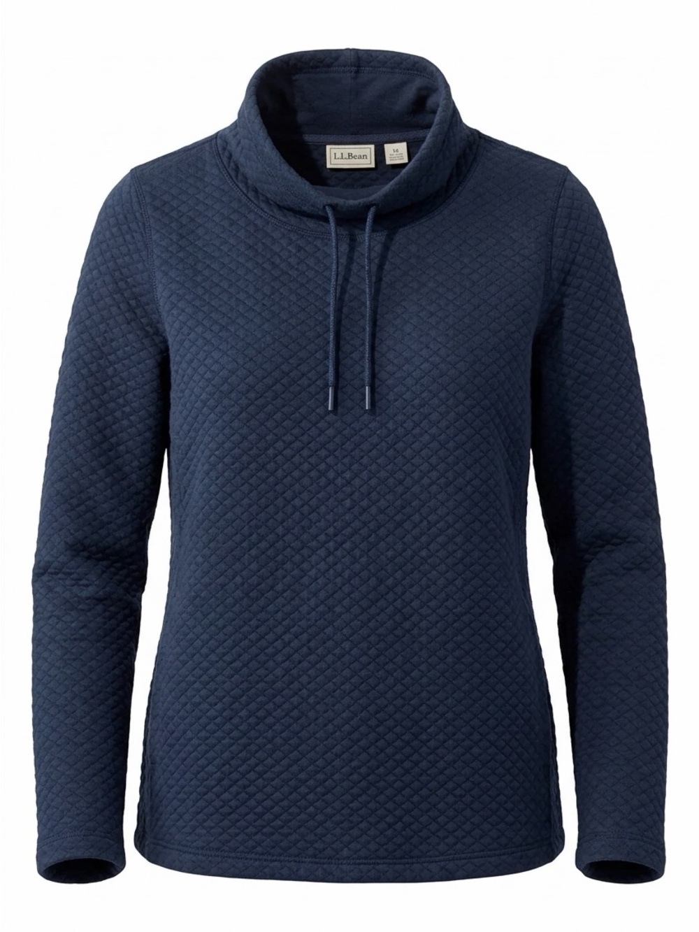 L.L. Bean Quilted Navy Cowl-Neck Pullover